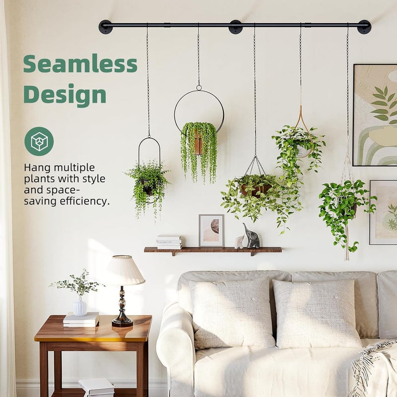 Galood Plant Hanger Indoor with 6 Hanging Chains Hanging Planters for Indoor Plants Hanging Plant Holder Window Plants Rod Black Metal Shelves(70.8 Inch Pot not Included - Image 3